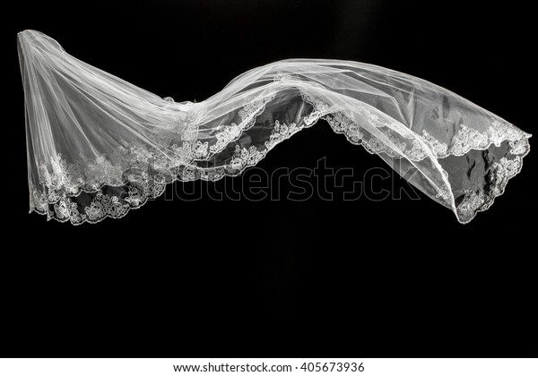 wedding\
white Bridal veil on black background\
isolated