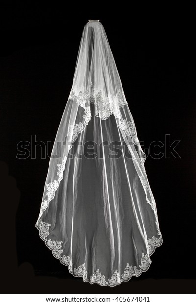 wedding
white Bridal veil on black background
isolated