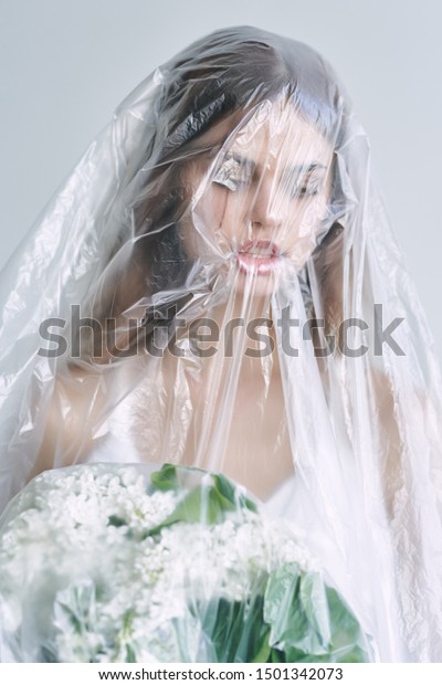 Wedding White Dress Veil Woman Bouquet Stock Photo Edit Now