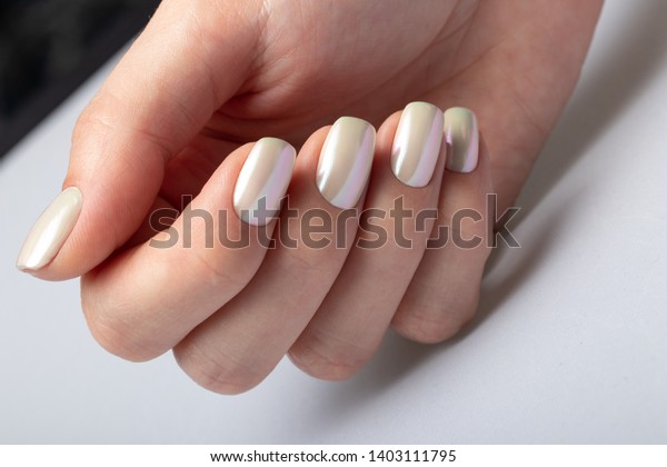 Wedding White Pearl Manicure On Short Stock Photo Edit Now