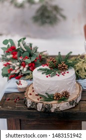 Wedding Winter Cake With Fir And Cone