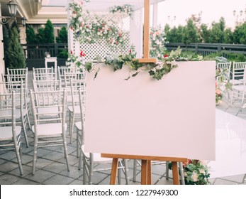 Wedding Wood Board With Copy Space In Ceremony.