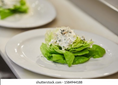 Wedge Butter Lettuce Salad With Bacon, Croutons And Blue Cheese Dressing