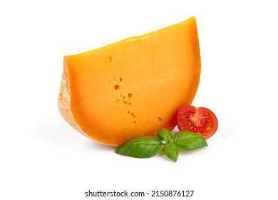 Wedge Of Orange Cheddar Cheese Isolated On White Background