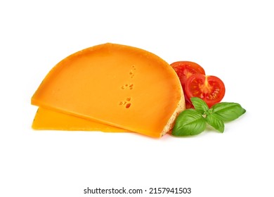 Wedge Of Orange French Mimolette Cheese Isolated On White Background