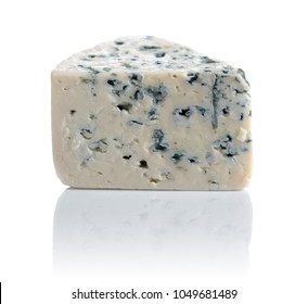 Wedge Of Soft Blue Cheese With Mold Isolated On White Background. 