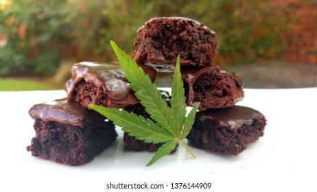 Weed Brownies And Cannabis Leaf