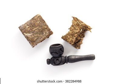  Weed Marijuana Hashish White Background Herb Health Medicine Alternative Wood Pipe  Flat Lay