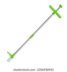 Weed puller linear isolated. Device for removing dandelion weeds by pulling the tap root. Weed control. Dandelion removal and weeder lawn tool with 3 claws.