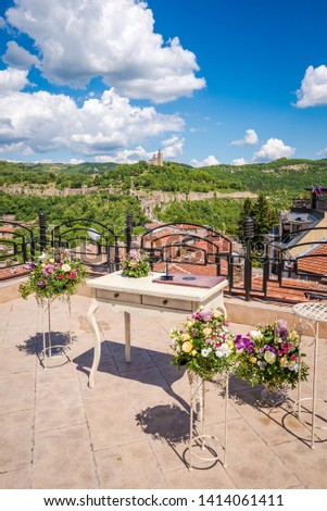 A weeding ritual set up in front of the historical fortress Tzarevetz in the old capital of Bulgaria - Veliko Tarnovo.