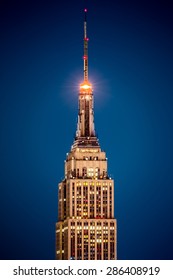 WEEHAWKEN, NJ - JUNE 7, 2015: Detail Of The Empire State Building. The Empire State Building Is An Iconic 102-story Skyscraper Located In Midtown Manhattan.