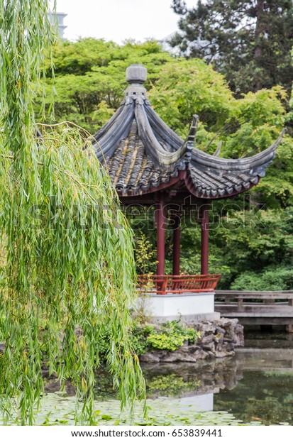 Weeping Willow Tree Pagoda Japanese Garden Stock Photo (Edit Now) 653839441