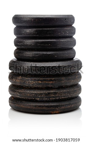 Similar – Image, Stock Photo Stack of weights for erecting construction fences with color markings