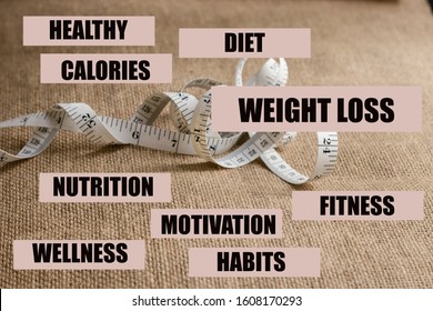 WEIGHT LOSS words and text associated with it. With body tape measure