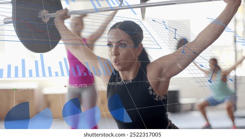 Weightlifting women with data charts and graphs image over their movements. Fitness, strength, training, workout, technology, visualization - Powered by Shutterstock