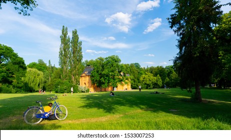 WEIMAR, GERMANY - JUNE 18, 2019: Park on the Ilm with historic riding house