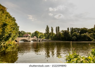 Weir of the river Elster at the city of Leipzig. The elsterwehr in the beautiful green city of leipzig, Saxony, Germany. The weir in the middle of the Clara Zetkin park near the Red Bull Arena 