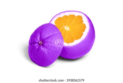 Weird looking cut of purple orange fruit, isolated