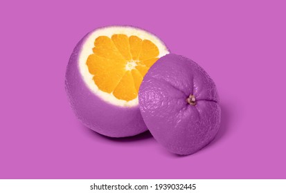 Weird purple sliced orange isolated on a pink background