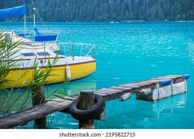 The Weissensee Lake In The Austrian State Of Carinthia Within The Gailtal Alps Mountain Range. 