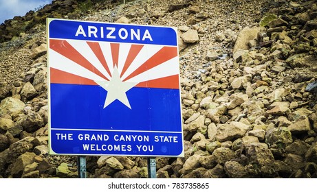 Welcome To Arizona Sign. Close-up.