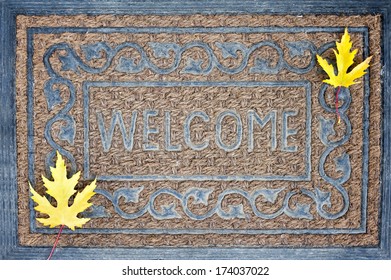 Welcome Carpet With Leaves In Corners, Autumn, Fall Theme