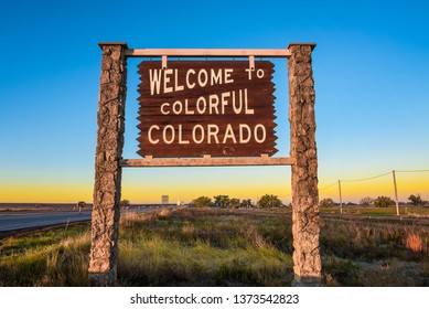 Welcome to colorful Colorado street sign situated along Interstate I-76 before entering Sedwick County.