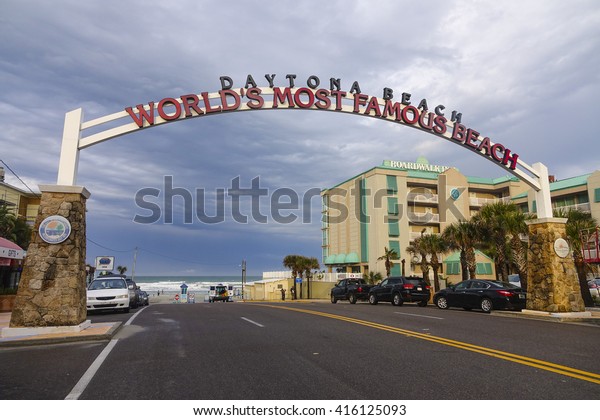 Welcome to Daytona Beach sign on\
International Speedway Blvd- DAYTONA, FLORIDA - APRIL 15,\
2016