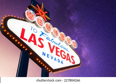 Welcome to Fabulous Las Vegas Neon Sign With Galaxy in the Background
