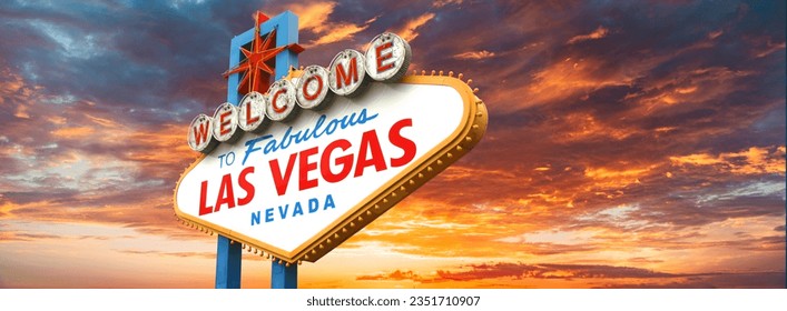 Welcome to Fabulous Las Vegas Sign at sunset - Powered by Shutterstock