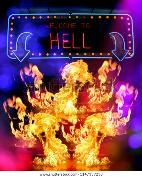 Welcome Hell Neon Sign Flames Stock Photo Edit Now