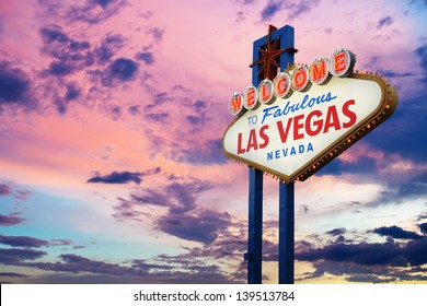 Welcome To Las Vegas neon sign on sunset sky - Shutterstock ID 139513784