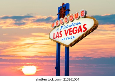Welcome to Las Vegas neon sign at sunset