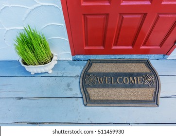 Welcome mat outside the front door