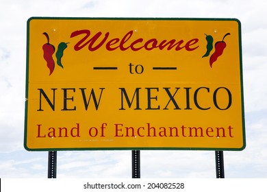 Welcome To New Mexico Road Sign At The State Border