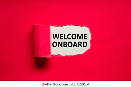 Welcome Onboard Onboarding Symbol. Concept Words Welcome Onboard Appearing Behind Torn Pink Paper. Beautiful Pink Background. Business, Welcome Onboard Onboarding Concept, Copy Space.