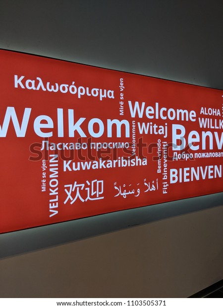 Welcome Sign Bologna Airport Different Languages Stock Photo 1103505371 ...