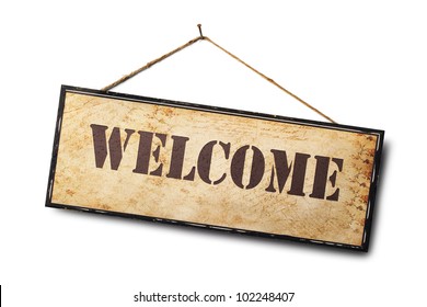 Welcome sign isolated on white.
