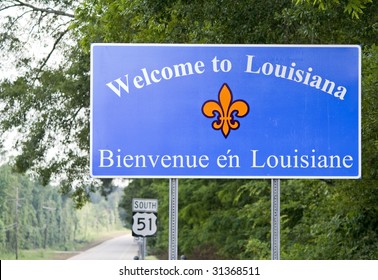 A welcome sign at the Louisiana state line