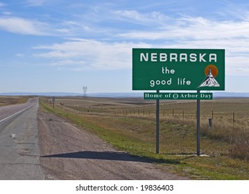 A welcome sign at the Nebraska state line