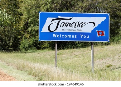 A Welcome Sign At The Tennessee State Line.