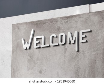 Welcome Signage On Marble Stone Wall. Owner Puts A Welcome Sign.