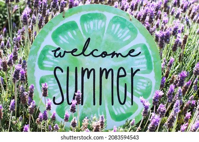 Welcome Summer Sign On Lavander Field. Mexico.