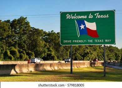 Welcome To Texas Sign Next To Highway 