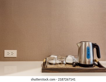 Welcome Tray On Table Against Window In Hotel