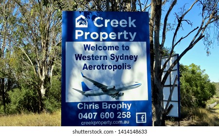 Welcome To Western Sydney Aerotropolis Sign At Badgerys Creek, New South Wales, Australia On 31 May 2019 (aka Nancy Bird-Walton Airport).                               