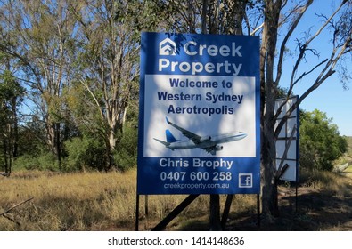 Welcome To Western Sydney Aerotropolis Sign At Badgerys Creek, New South Wales, Australia On 31 May 2019 (aka Nancy Bird-Walton Airport).                               