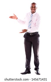 Welcoming Business Man Looking Happy - Isolated Over White Background