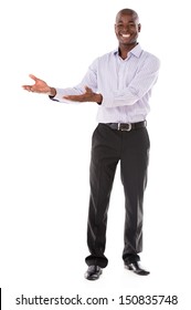 Welcoming Business Man Looking Happy - Isolated Over White Background