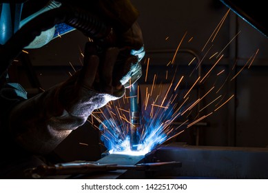 welder, craftsman, erecting technical steel Industrial steel welder in factory - Shutterstock ID 1422517040
